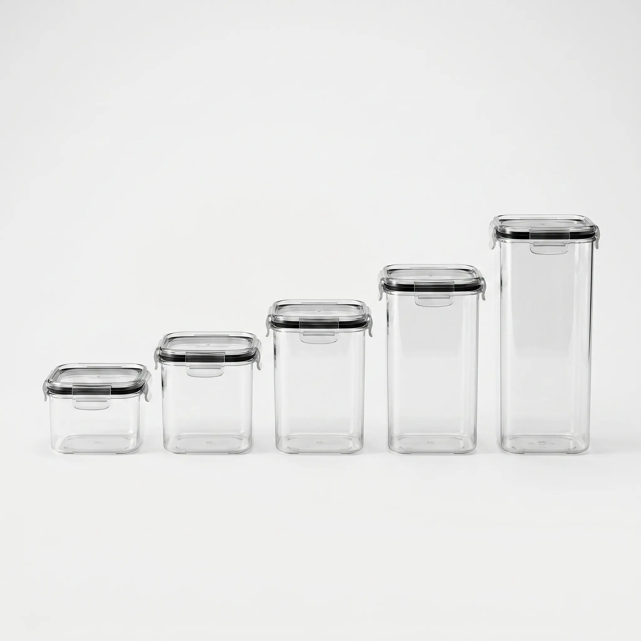 Clear Stackable Food Storage Container with Lid in plastic in a nice white studio. 