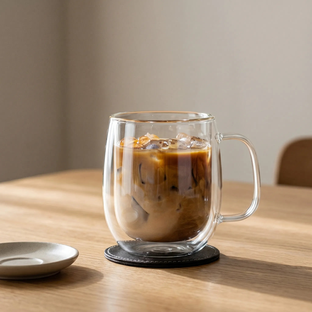  Double Wall Glass Coffee Cup with Handle – Insulated Clear Tea & Espresso Mug