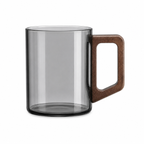 Heat Resistant Glass Mug with Walnut Handle With White Background