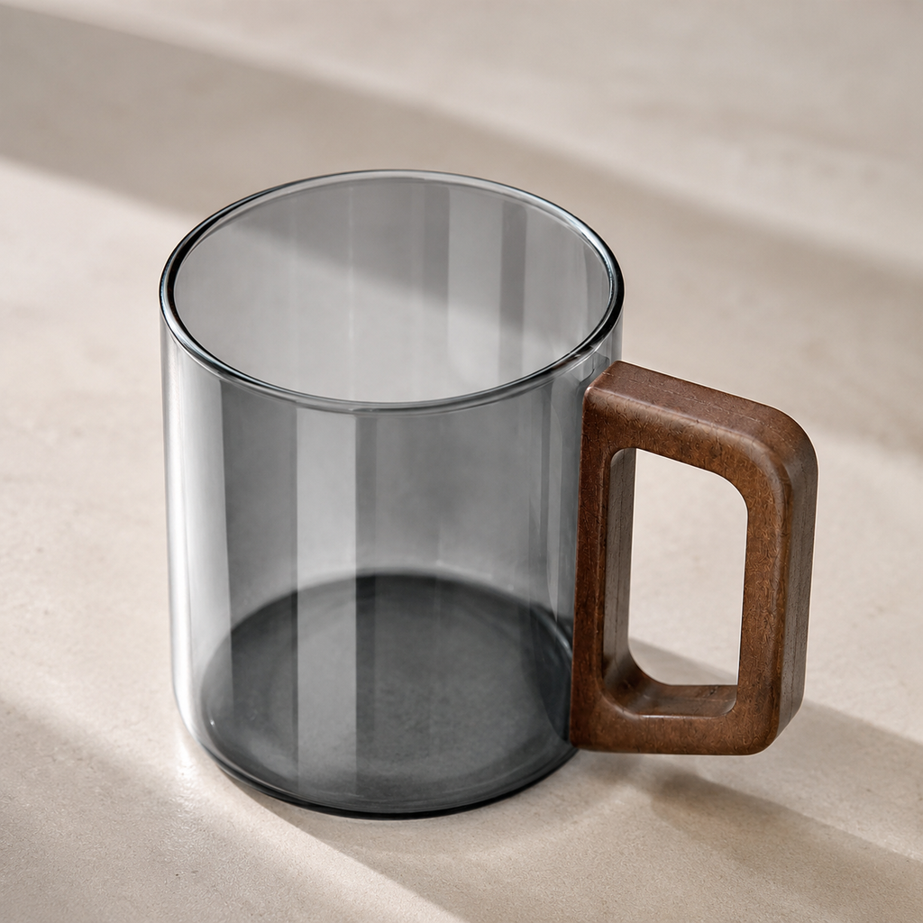 Heat Resistant Glass Mug with Walnut Handle 1