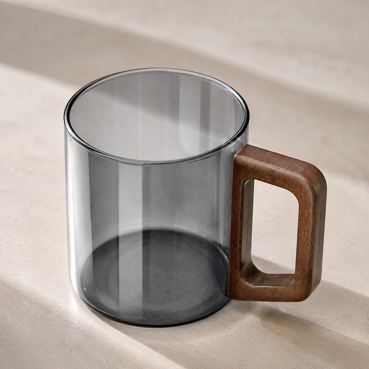 Heat Resistant Glass Mug with Walnut Handle 1