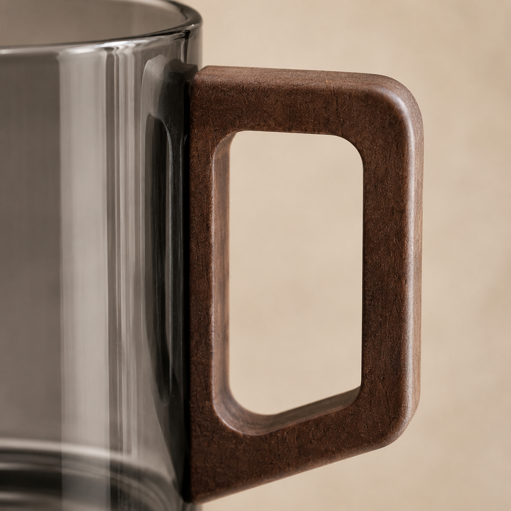 Heat Resistant Glass Mug with Walnut Handle 4