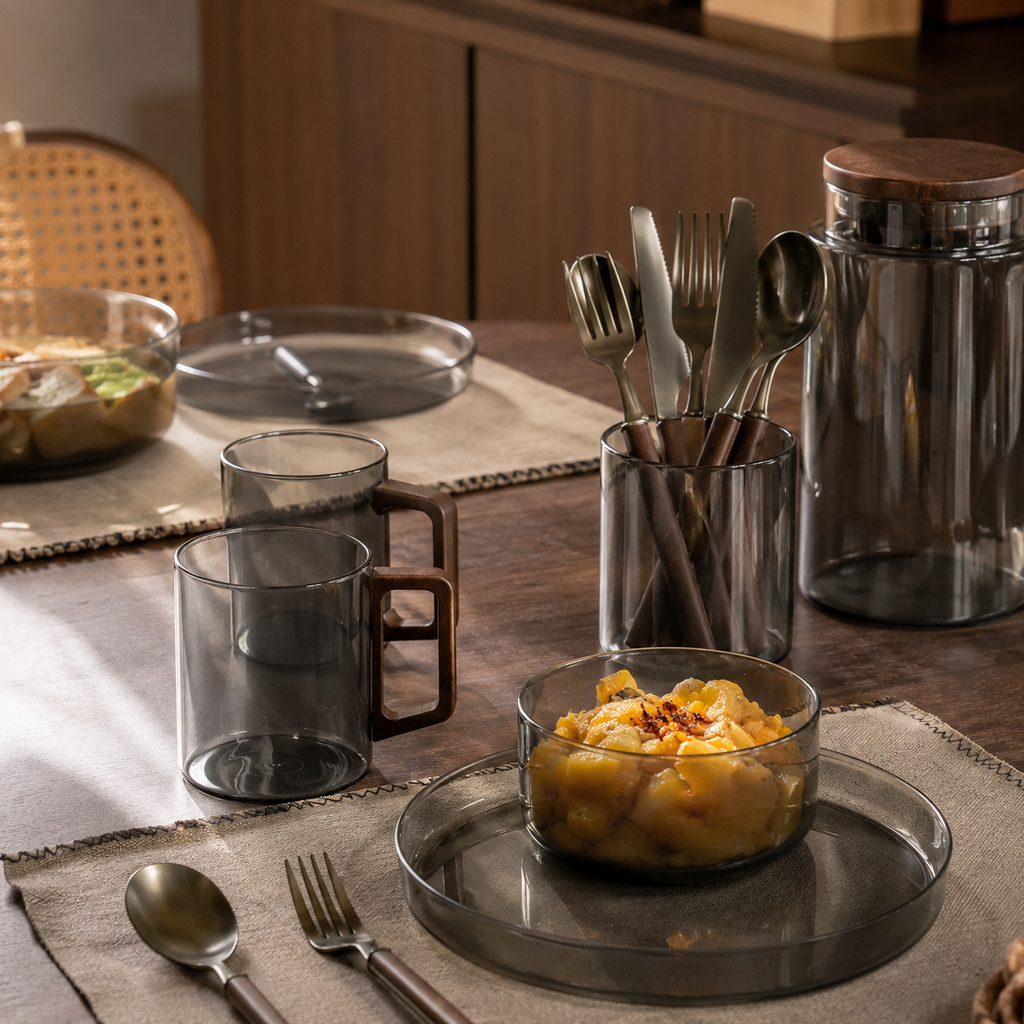 Heat Resistant Glass Mug with Walnut Handle 2