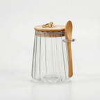 Ribbed Glass Storage Jar with Bamboo Lid and Spoon