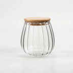 Ribbed Glass Storage Jar with Bamboo Lid and Spoon
