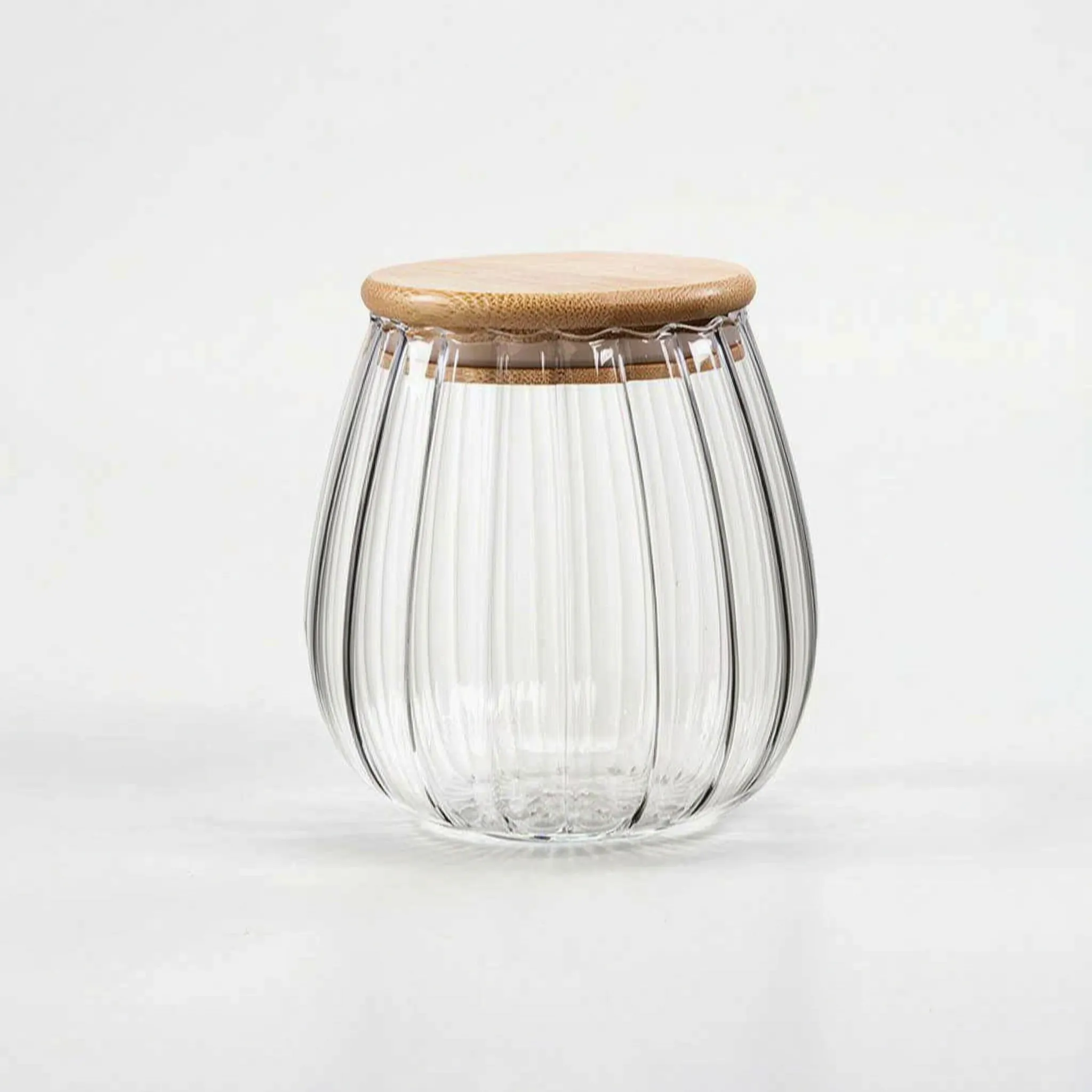 Ribbed Glass Storage Jar with Bamboo Lid and Spoon