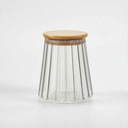 Ribbed Glass Storage Jar with Bamboo Lid and Spoon