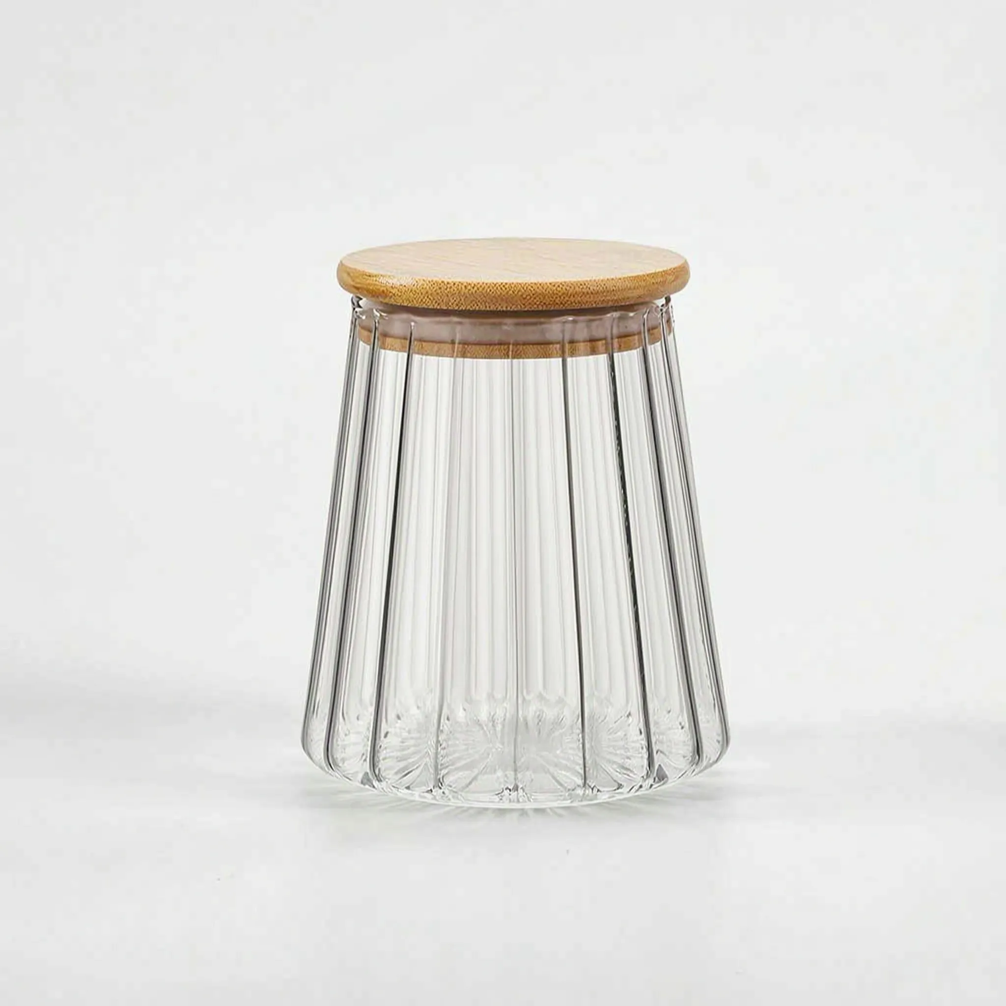Ribbed Glass Storage Jar with Bamboo Lid and Spoon