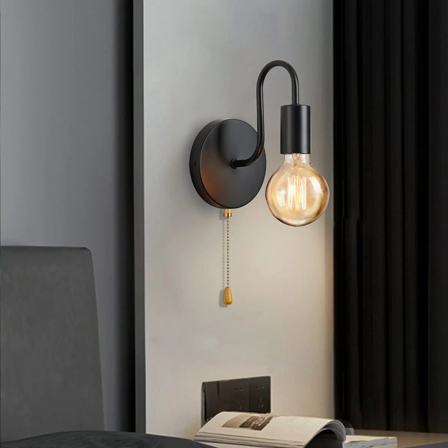 Nordic Industrial Wall Lamp Iron Black E27 Indoor Lighting Bedside Bathroom Bedroom Lamp Sconce Wall Light Fixture Decor Foryuni