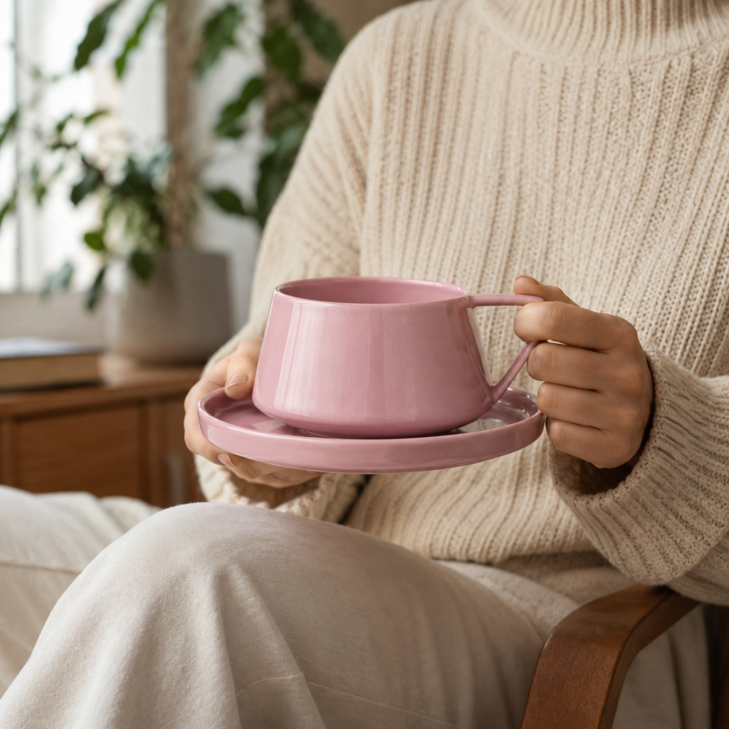 Minimalist Ceramic Coffee Cup & Saucer Set_6