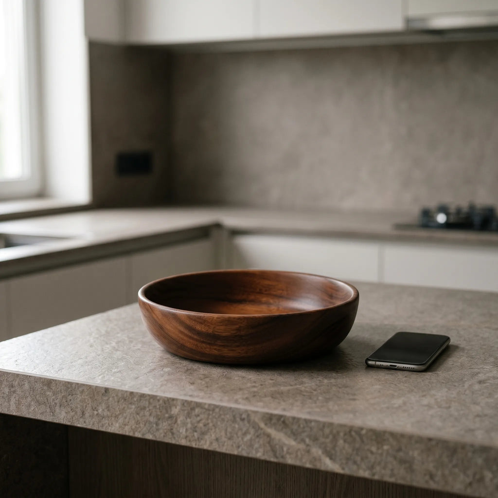 Solid Wood Serving Bowl – Natural Walnut Bowl in a nice modern kitchen. 