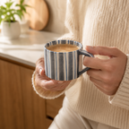 Hand Painted Striped Ceramic Mug and Saucer Set