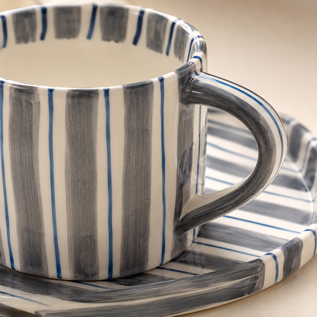 Hand Painted Striped Ceramic Mug