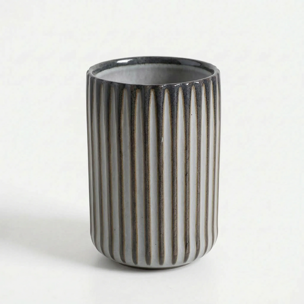 Tall Handleless Ribbed Mugs – Set of 4