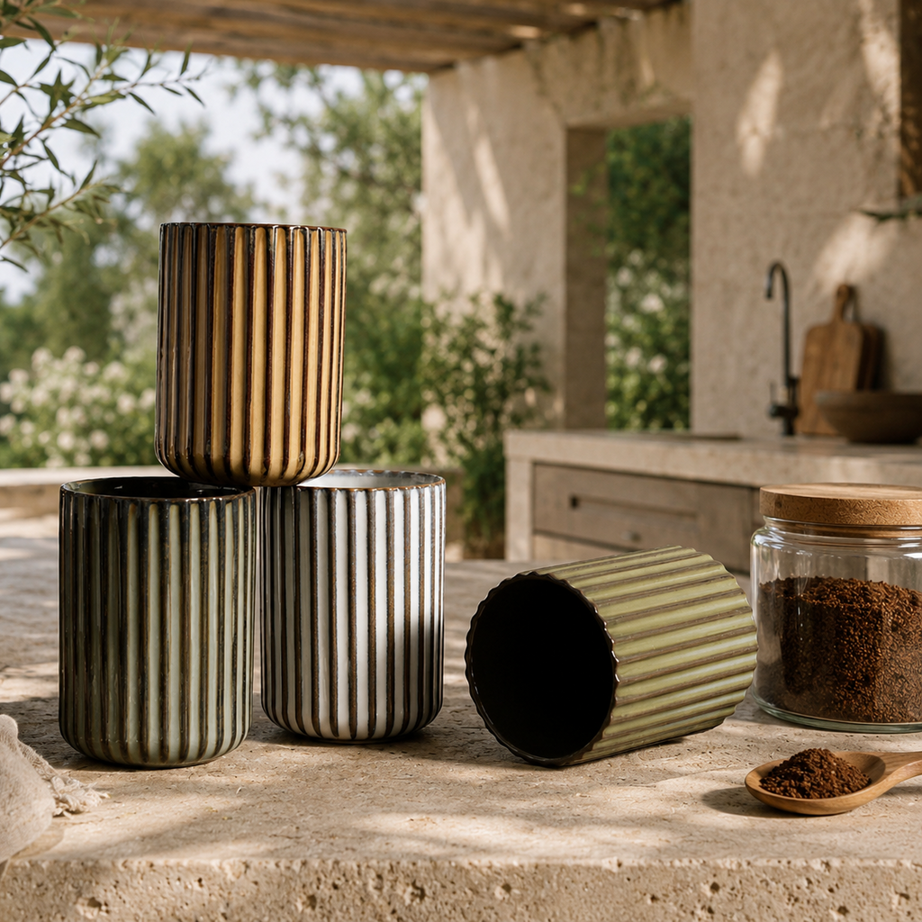 Tall Handleless Ribbed Mugs – Set of 4 Foryuni