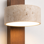 Stone & Wood Wall Sconce – Natural Cave Stone LED Wall Light with Pull Chain Foryuni