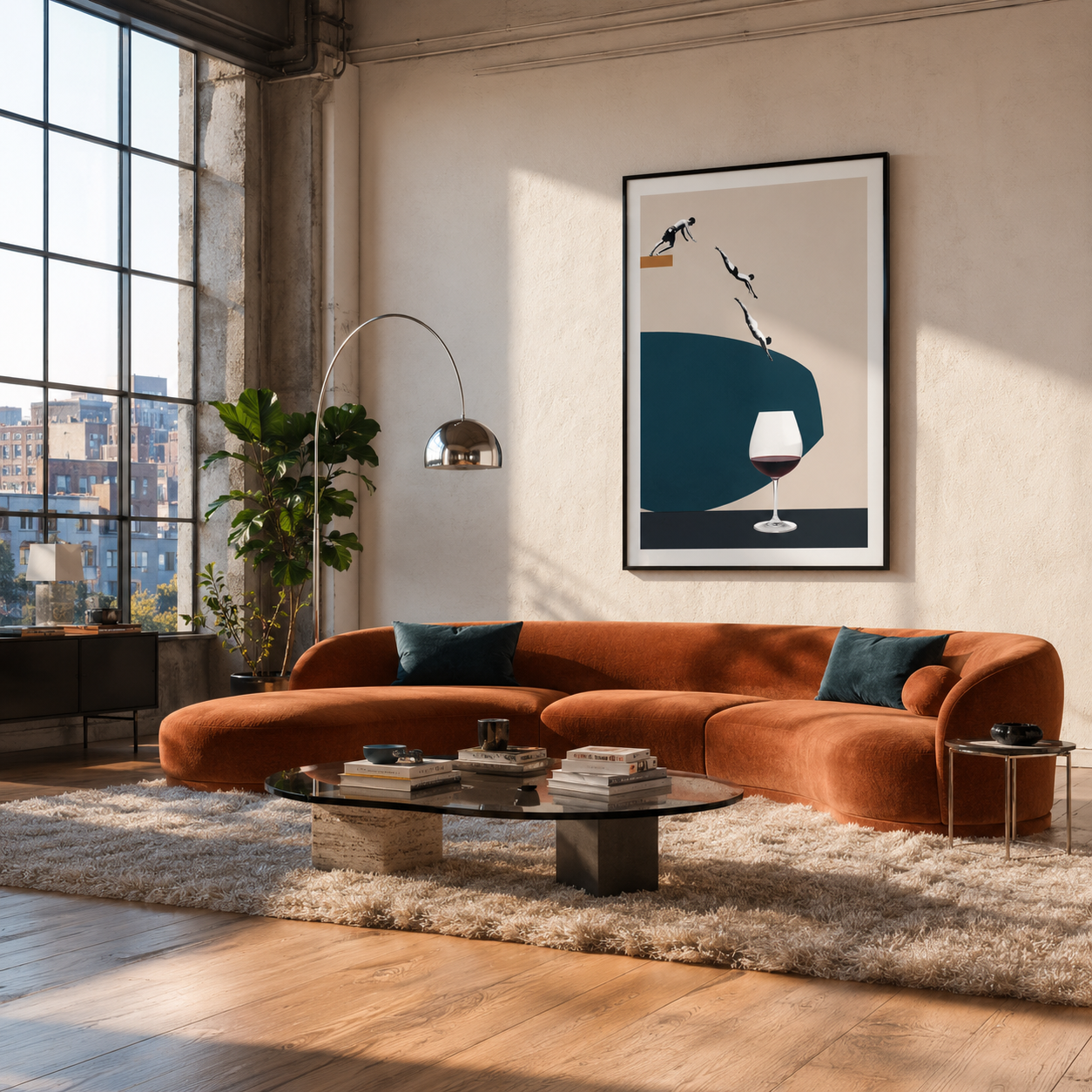 People Diving into a Wine Glass – Art Print Unframed Foryuni