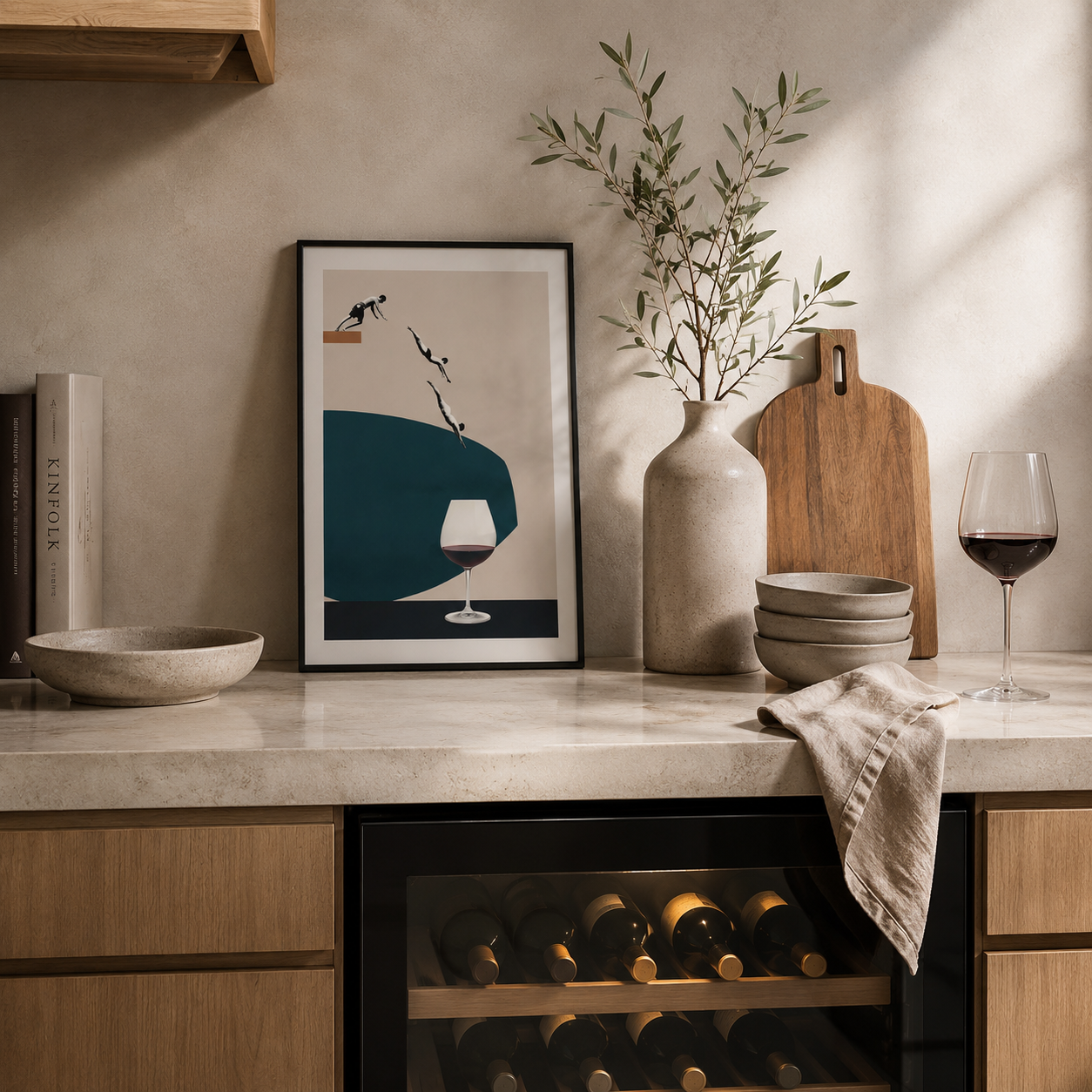 People Diving into a Wine Glass – Art Print Unframed Foryuni