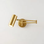 Gold wall-mounted lamp with a single light bulb on a white background