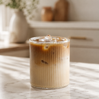 Ribbed Iced Coffee Glass – Transparent Textured Drinking Glass, Cold Brew Glass Foryuni