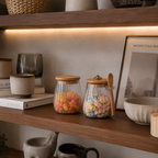 Ribbed Glass Storage Jar with Bamboo Lid and Spoon Foryuni