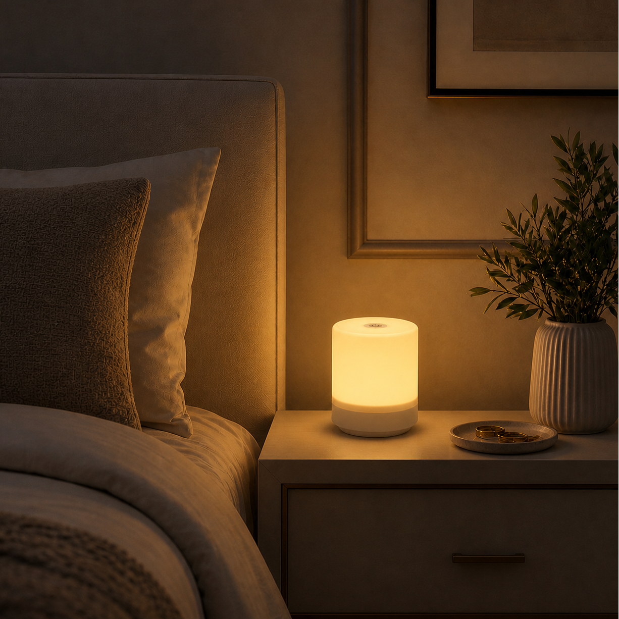 LED Touch Night Lamp with Remote – Dimmable 3-Color Rechargeable Bedside Light Foryuni