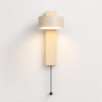 Stone & Wood Wall Sconce – Natural Cave Stone LED Wall Light with Pull Chain Foryuni
