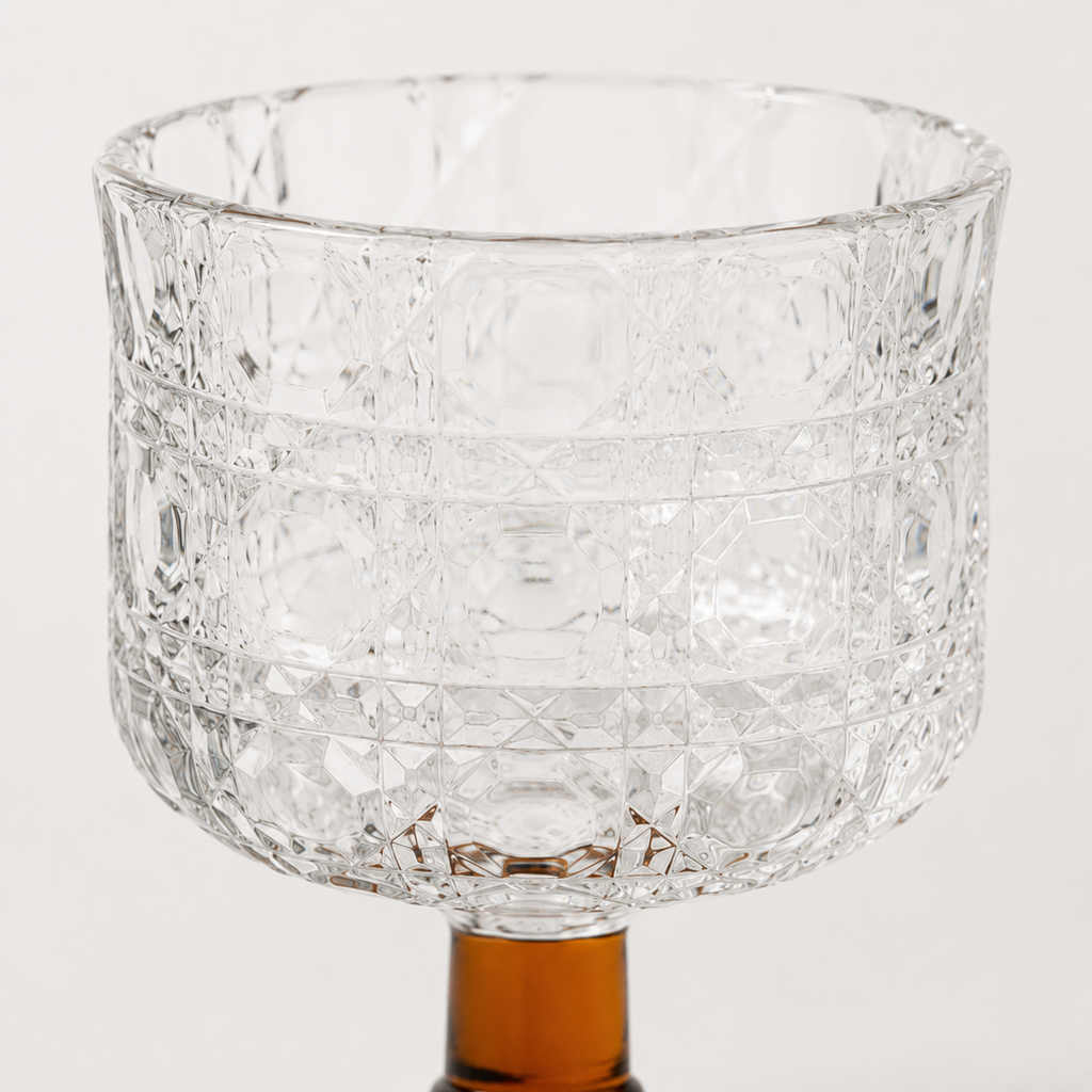 Clear textured glass wine on a white background