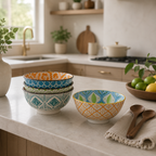 Patterned Ceramic Bowl Set – Set of 4 Foryuni in a nice modern homey kitchen. 