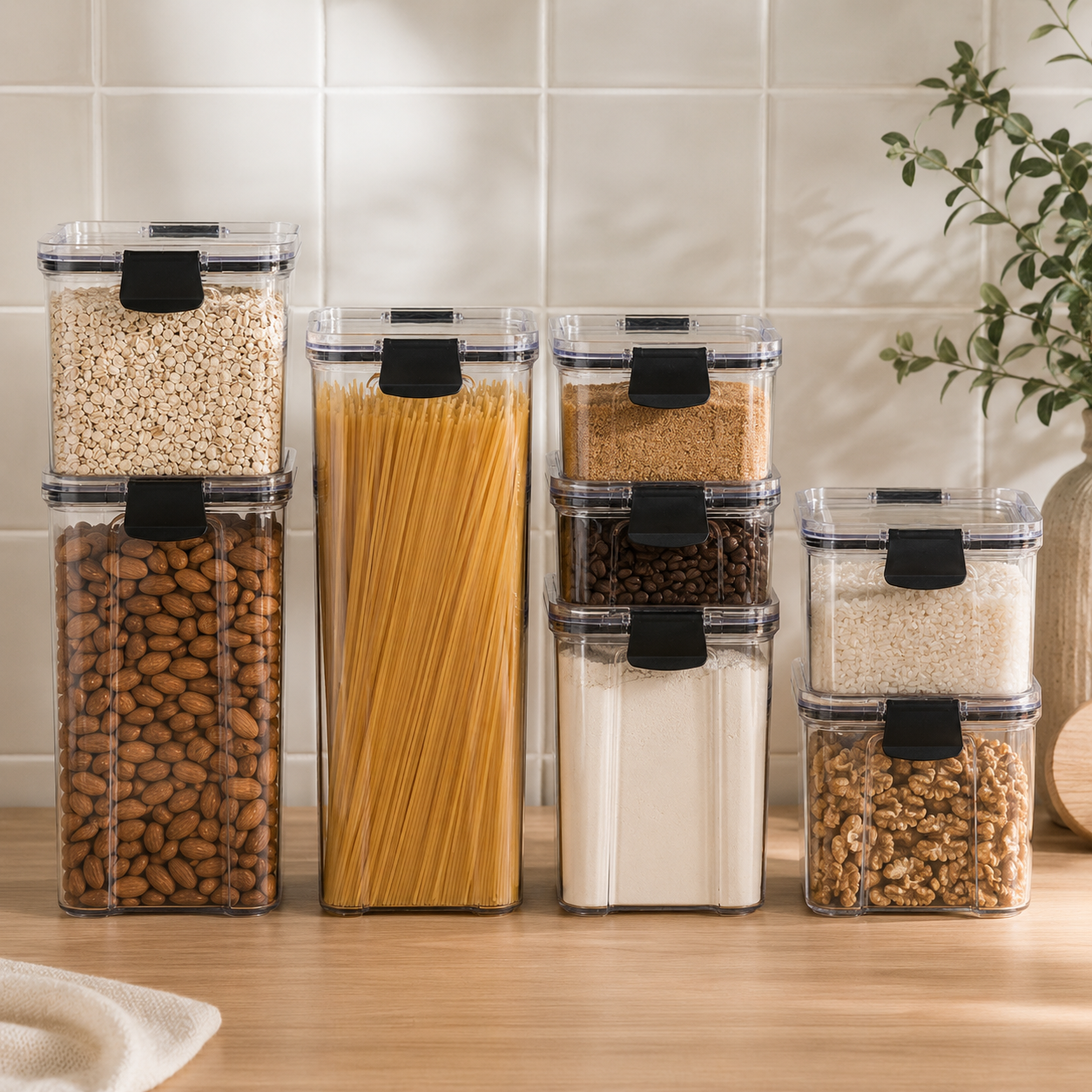 Clear Stackable Food Storage Container with Lid – Transparent Airtight Kitchen Organizer Foryuni