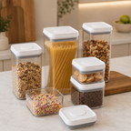 Transparent Stackable Storage Containers with Push-Down Lid – Clear Airtight Kitchen Organizer for Pantry & Fridge Foryuni