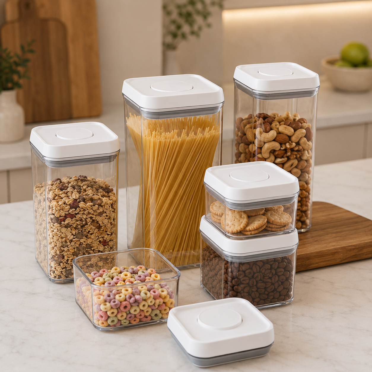 Transparent Stackable Storage Containers with Push-Down Lid – Clear Airtight Kitchen Organizer for Pantry & Fridge Foryuni