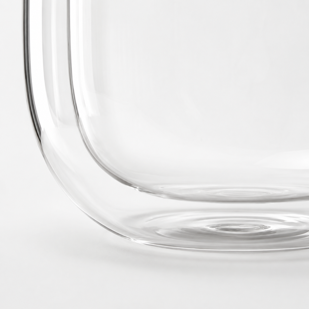 Clear glass tumbler on a white background